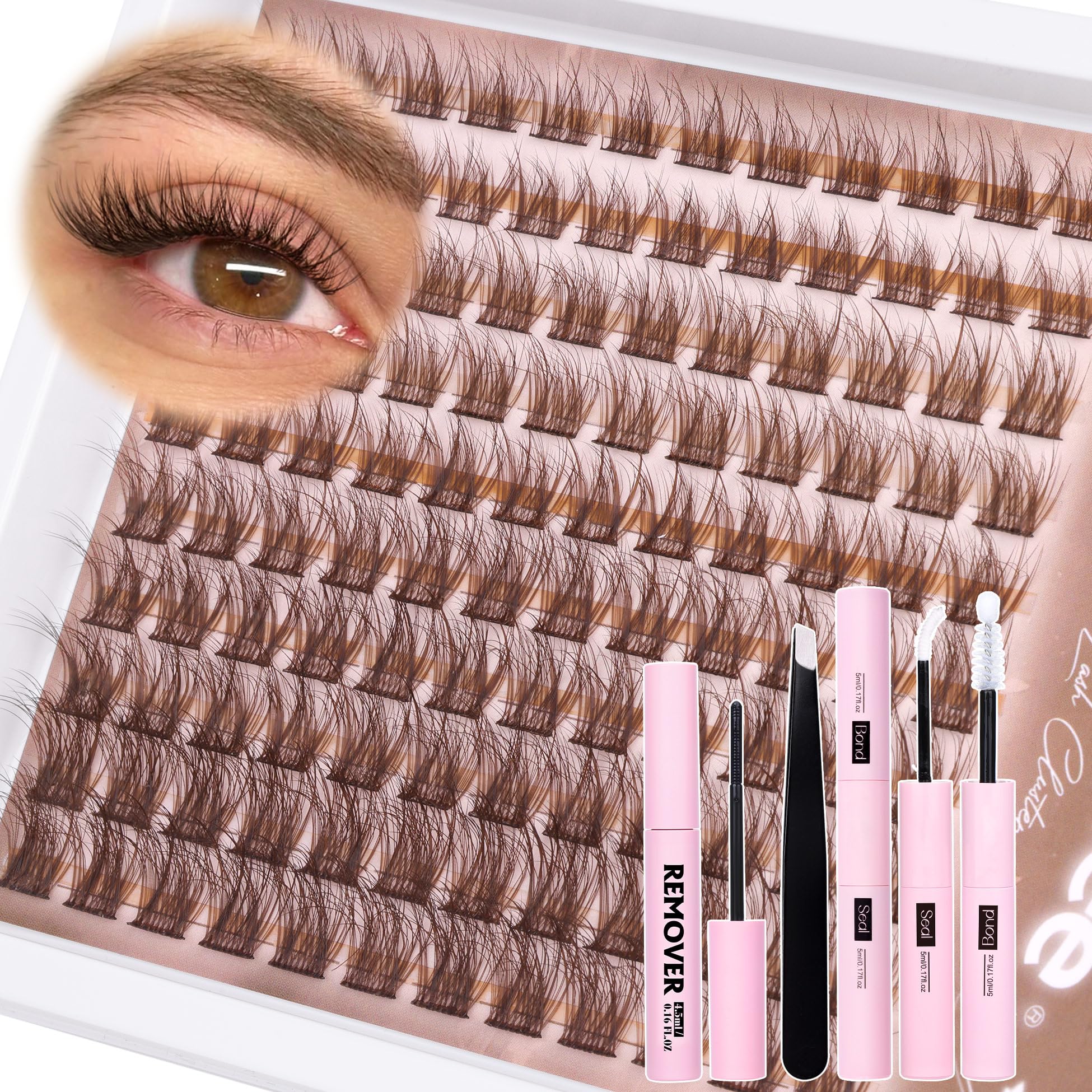 Mavphnee Brown Lash Cluster Kit packaging with full contents for at-home lash application