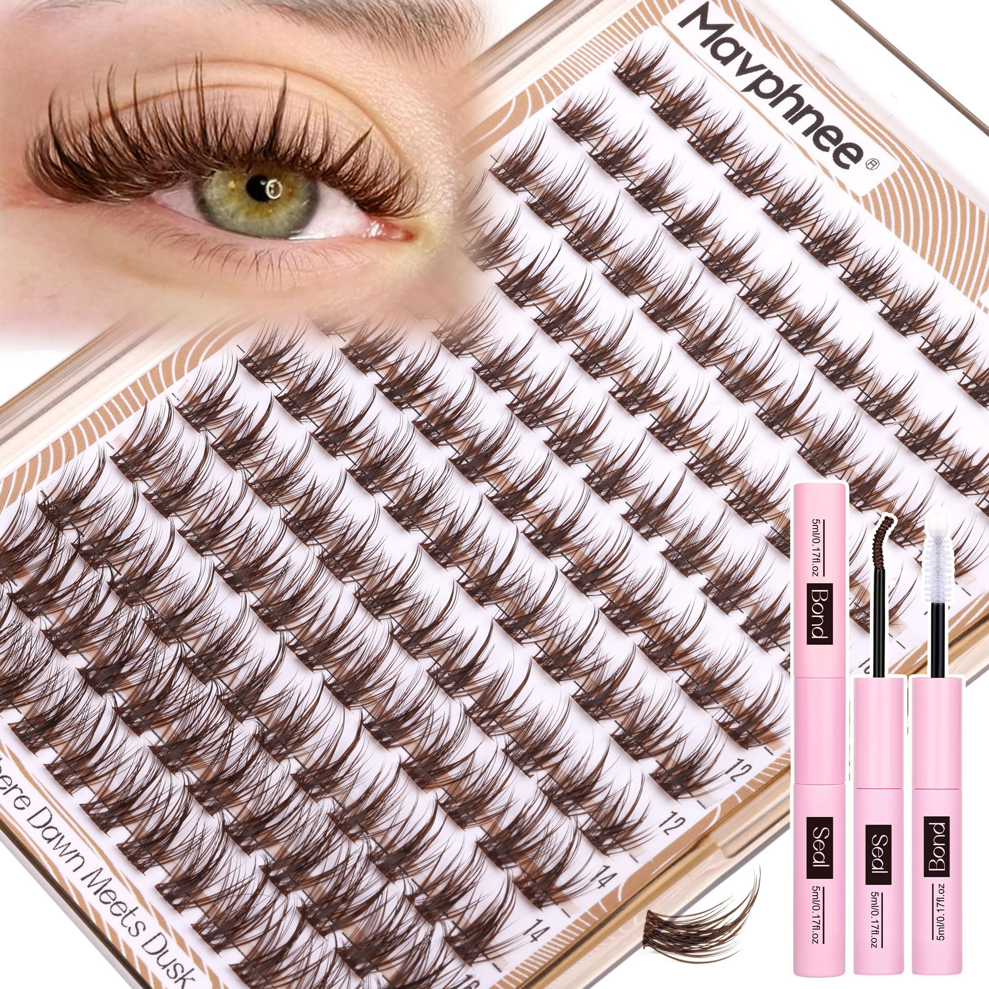 Mavphnee Brown Lash Clusters Kit Wispy Lashes with Bond & Seal | 8-16m ...