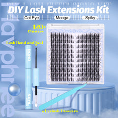 Mavphnee cat-eye clusters kit closeup highlights pre-mapped lashes for symmetrical results.