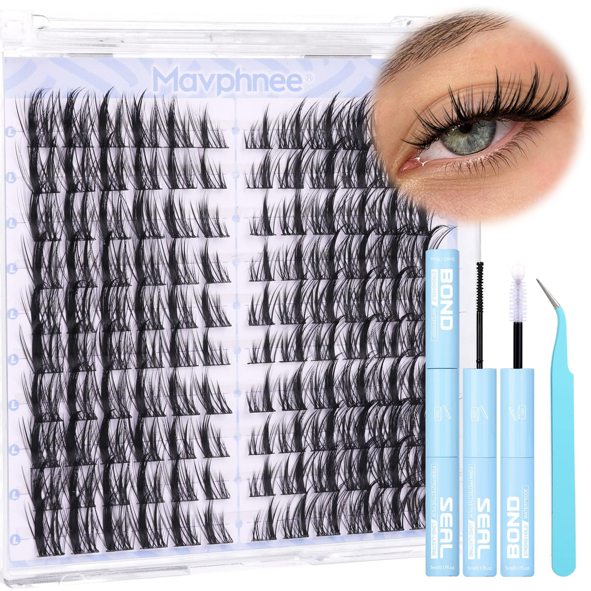 Mavphnee cat eye clusters kit packaging shows premium lash kit for home use.