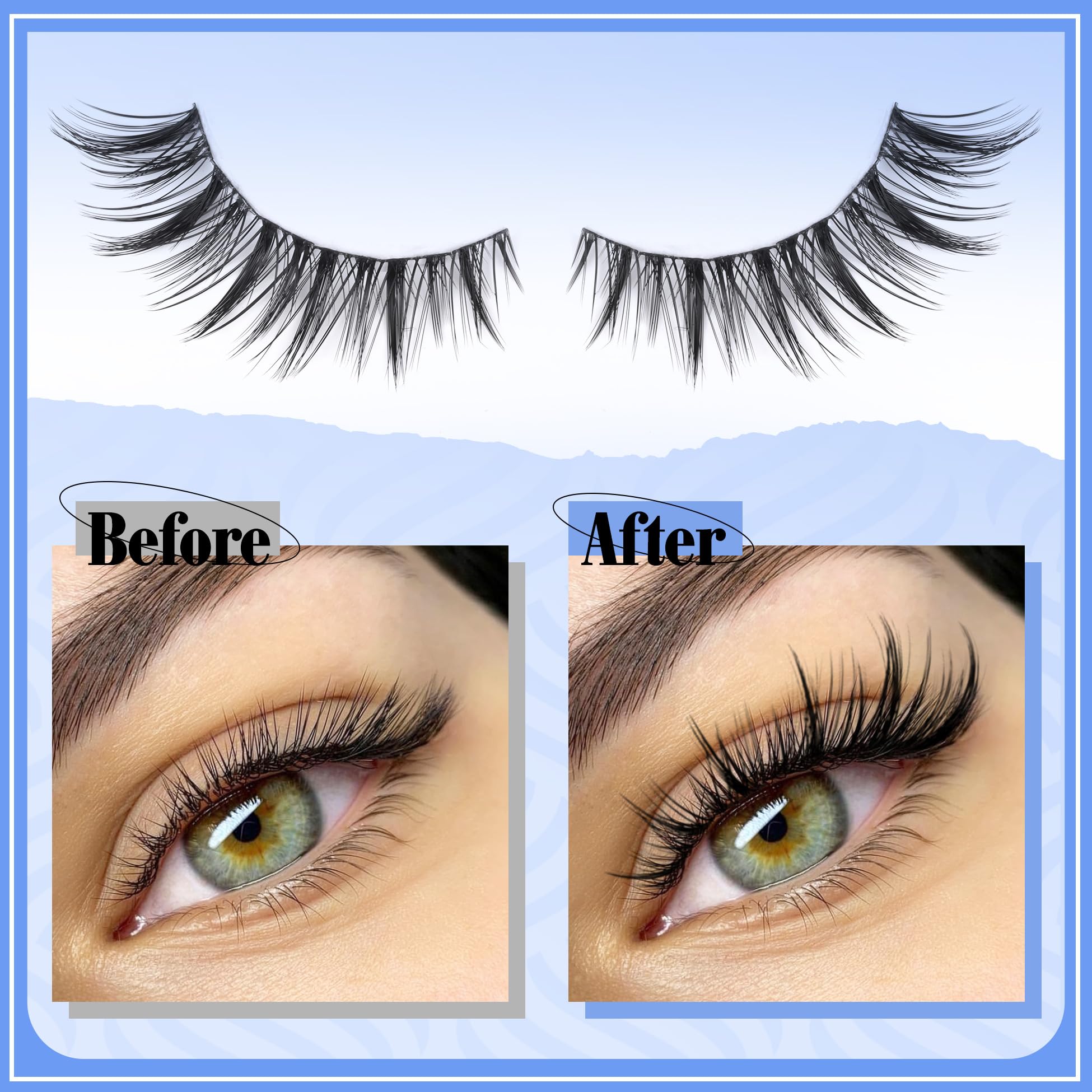 Mavphnee finished cat-eye look showcases fluttery, natural appeal.