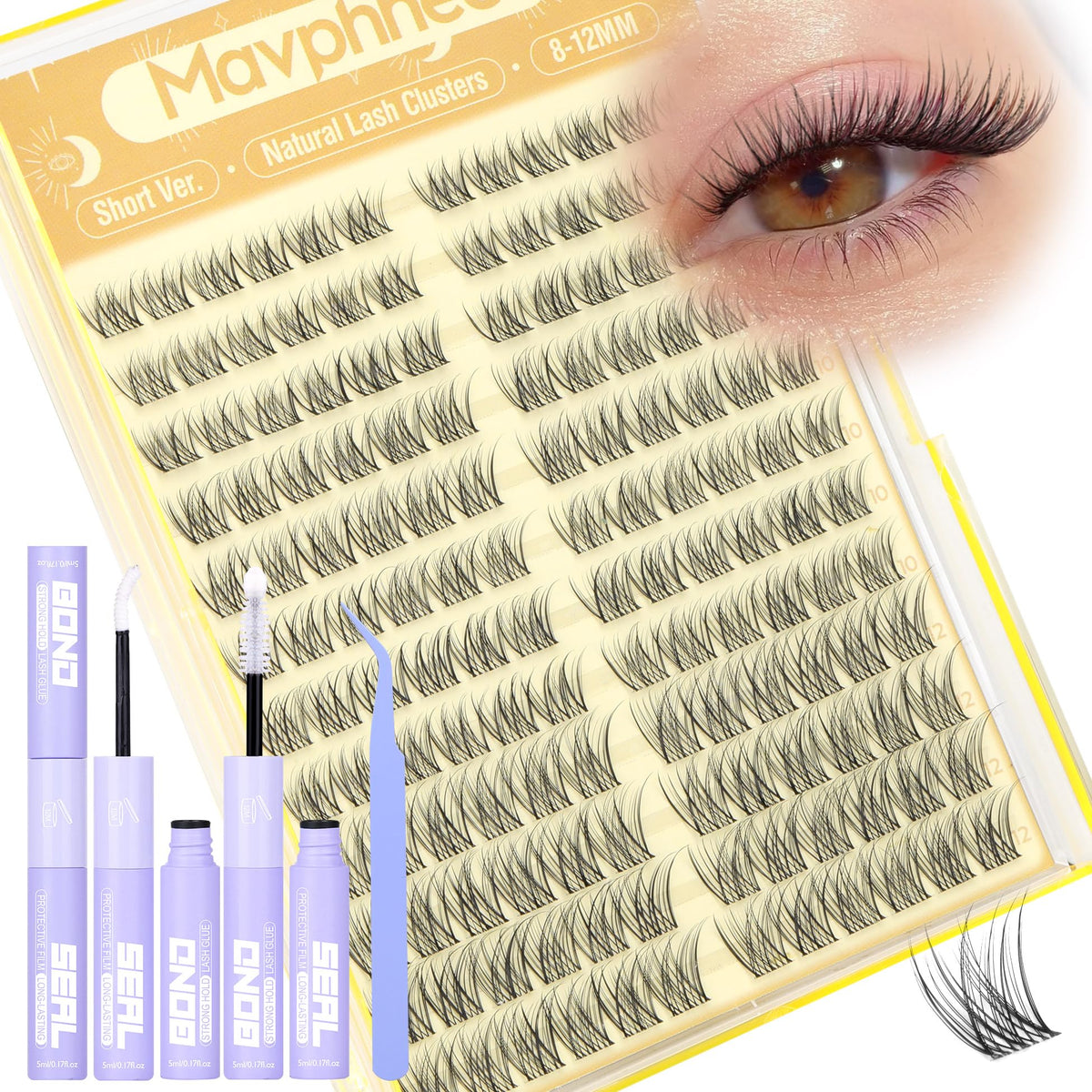 Mavphnee lash clusters kit precision lengths 8-12mm for subtle enhancement.