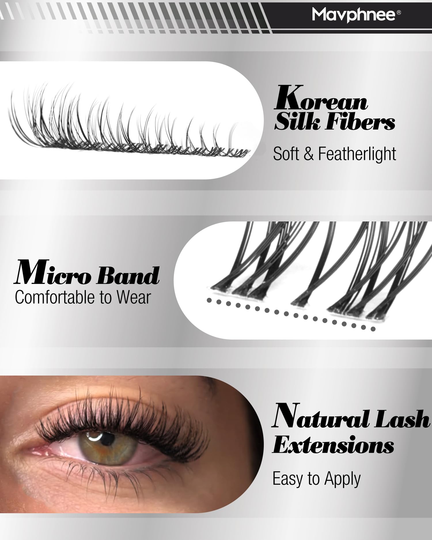 Mavphnee Natural wispy cluster lashes in 8-16mm for versatile styles