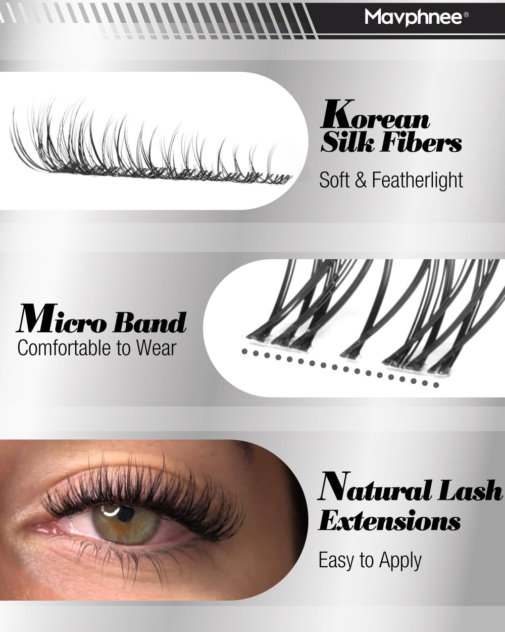 Mavphnee Natural wispy cluster lashes in 8-16mm for versatile styles
