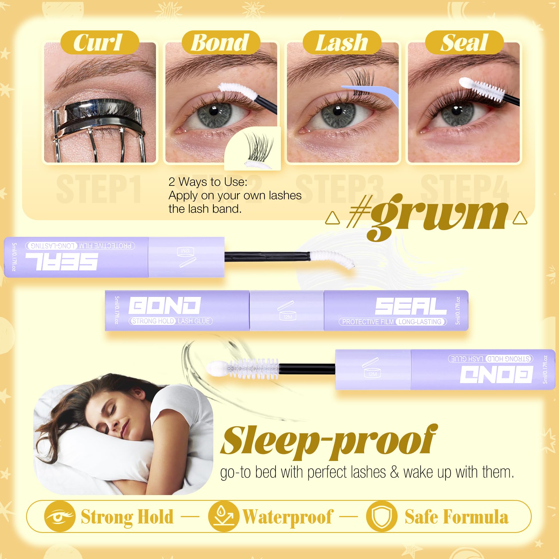 Mavphnee quick-application with 3-5 clusters per eye for a full yet light look.