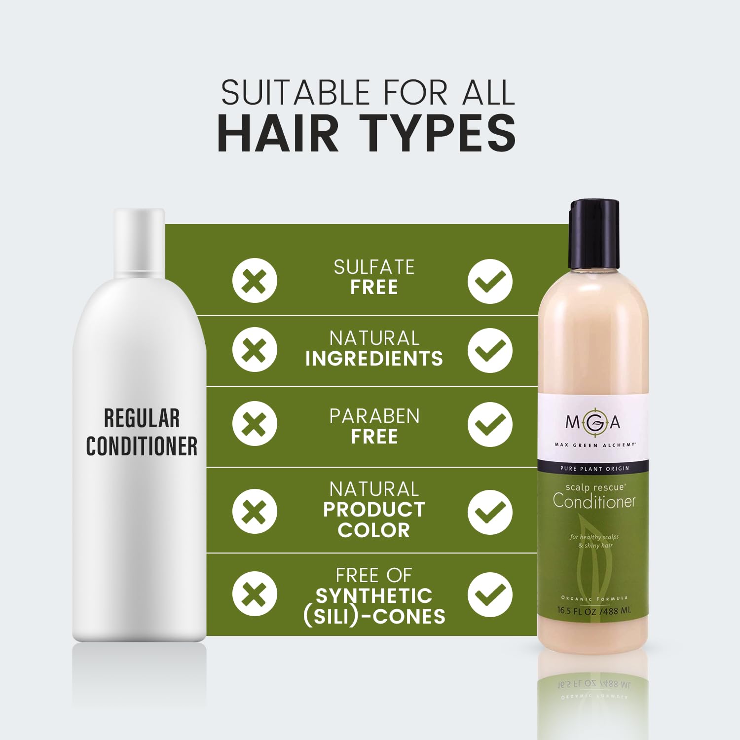 MGA Vegan Hair Conditioner ingredients closeup highlighting tea tree and shea butter.