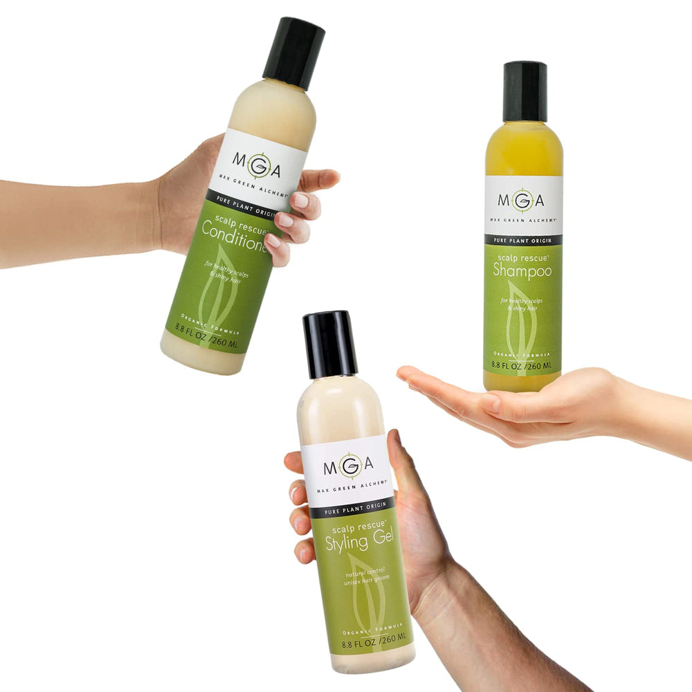 Max Green Alchemy MGA Vegan Hair Conditioner natural essence featuring tea tree and herbal scent.