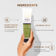 Max Green Alchemy MGA Vegan Sculpting Hair Gel Texture closeup reveals glossy, non-cracking finish