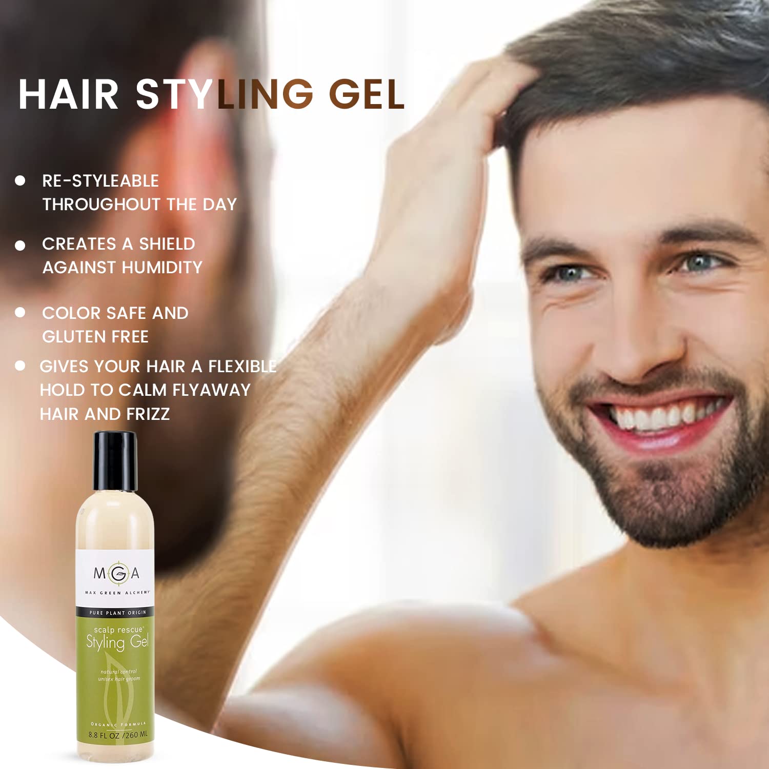 Max Green Alchemy Scalp Rescue alcohol-free formula on clean hair shelf.