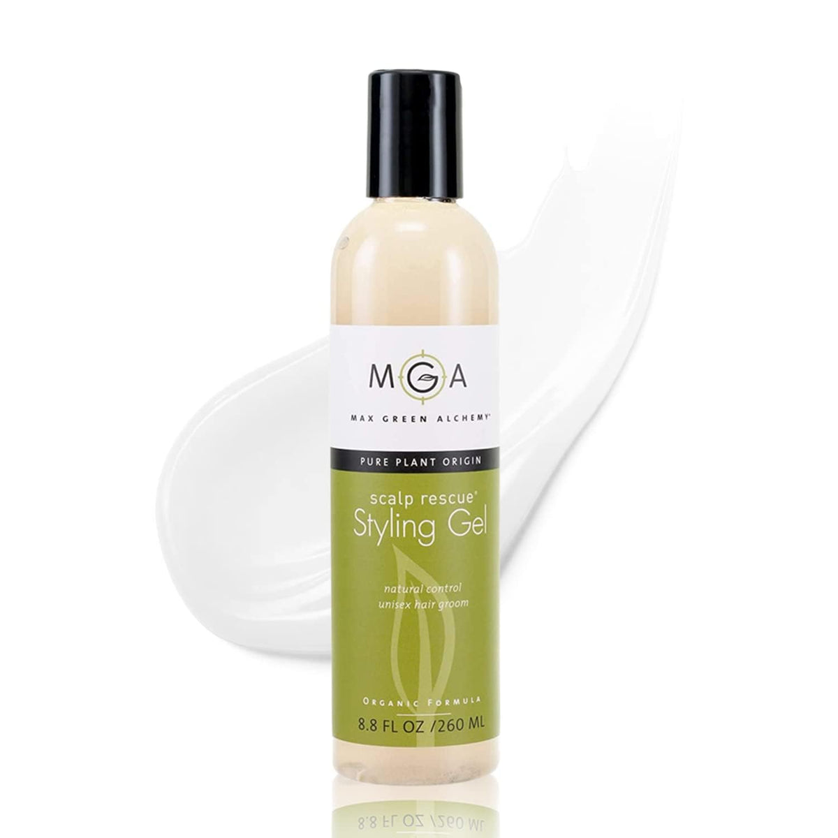 Max Green Alchemy Scalp Rescue Styling Gel bottle for flexible hold and frizz control.