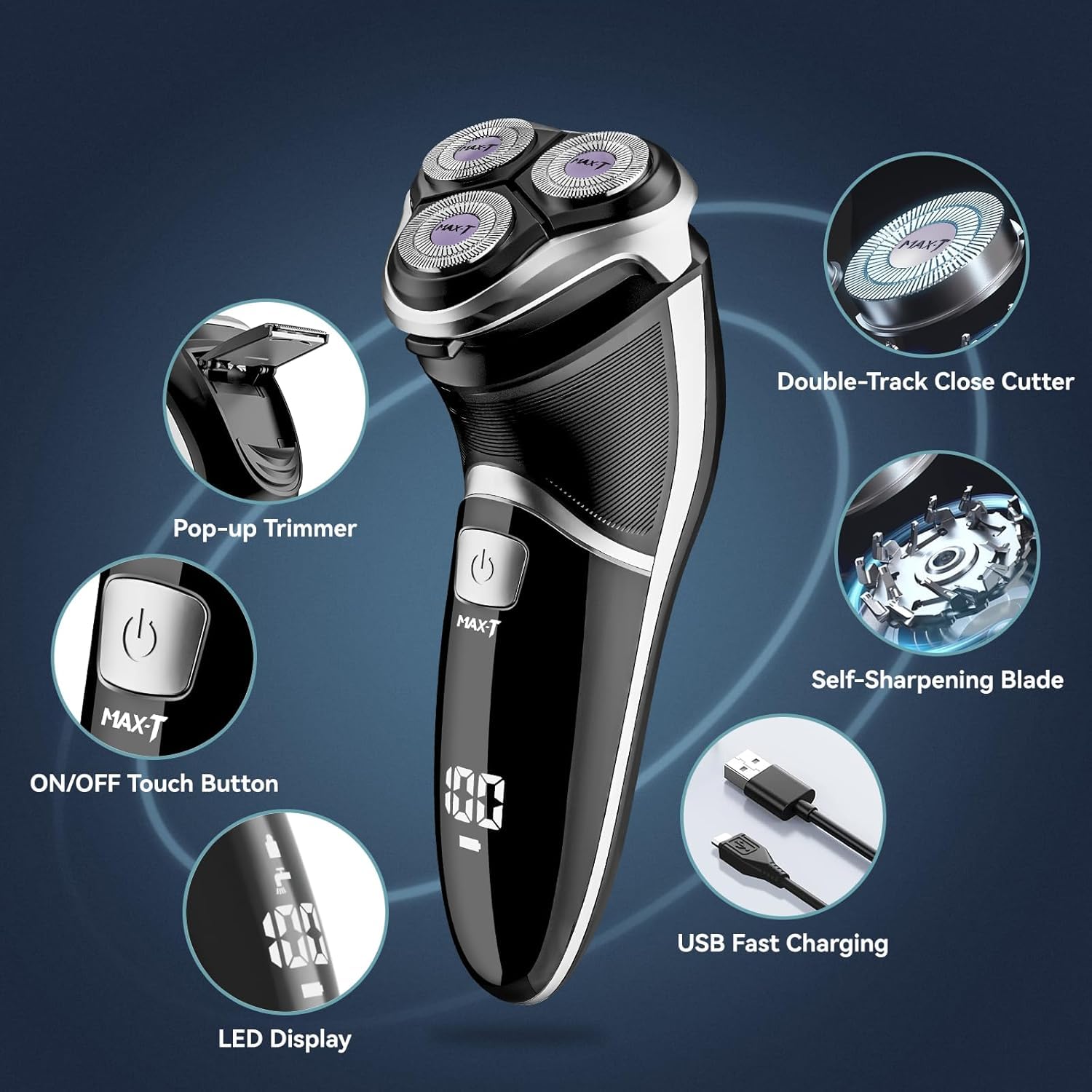 MAX-T shaver travel safety lock prevents accidental power-on during transport.
