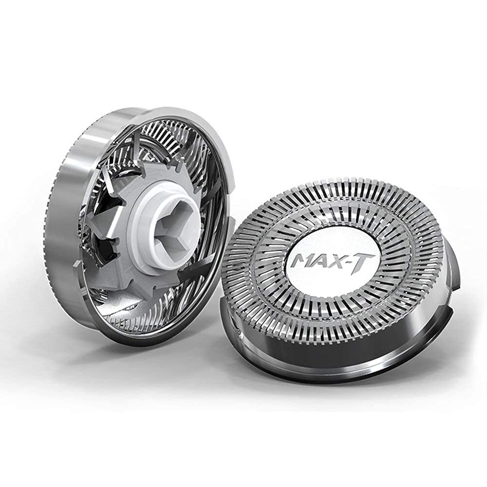 MAX-T replacement head hypoallergenic blades highlight skin-friendly design for daily grooming routines.