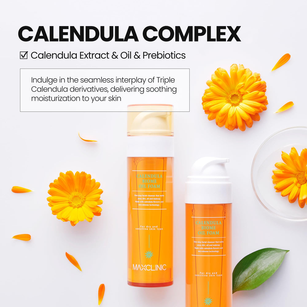 MAXCLINIC Calendula Biome Oil to Foam supports skin hydration and barrier comfort