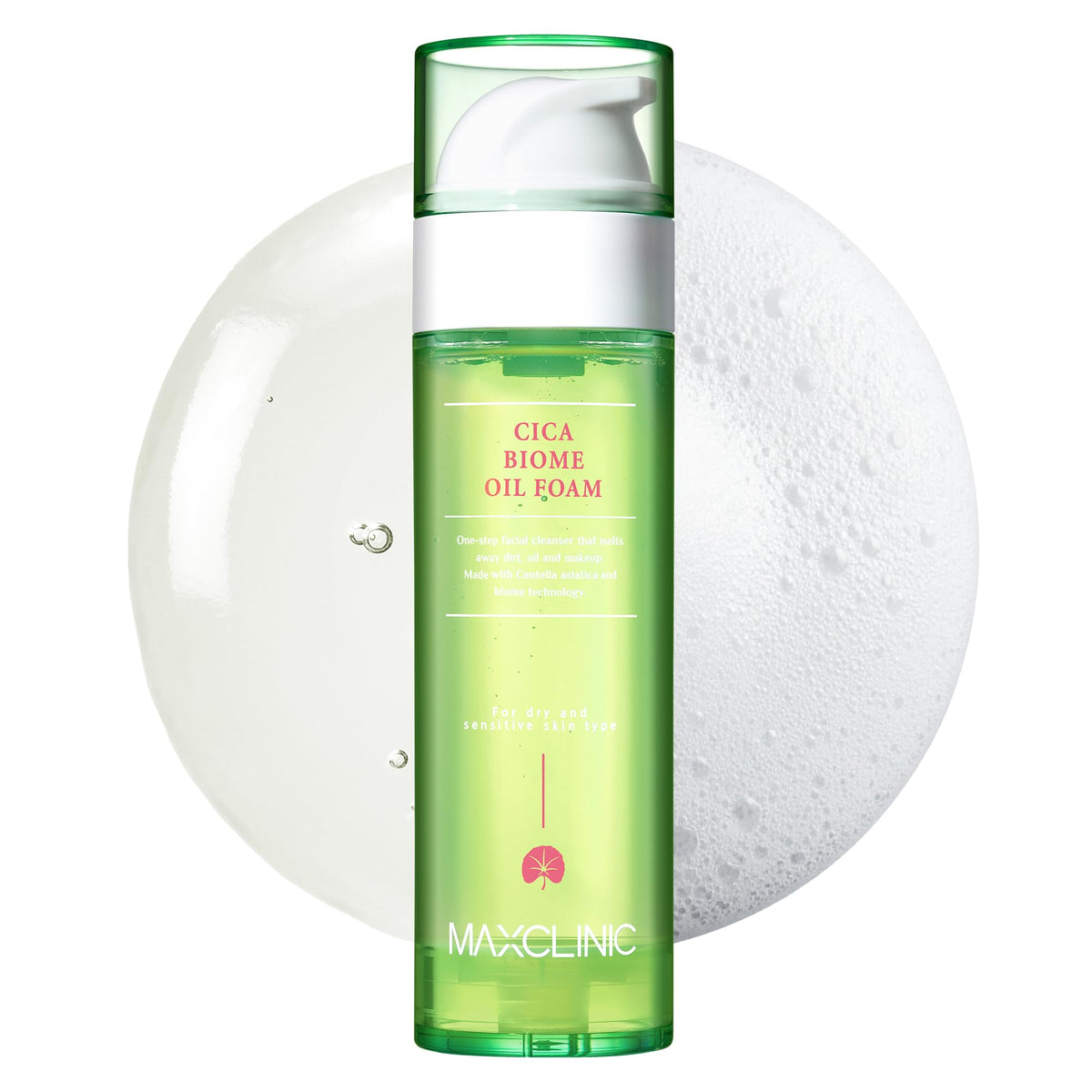 MAXCLINIC Cica Biome Oil to Foam bottle pump for easy, gentle daily cleansing.