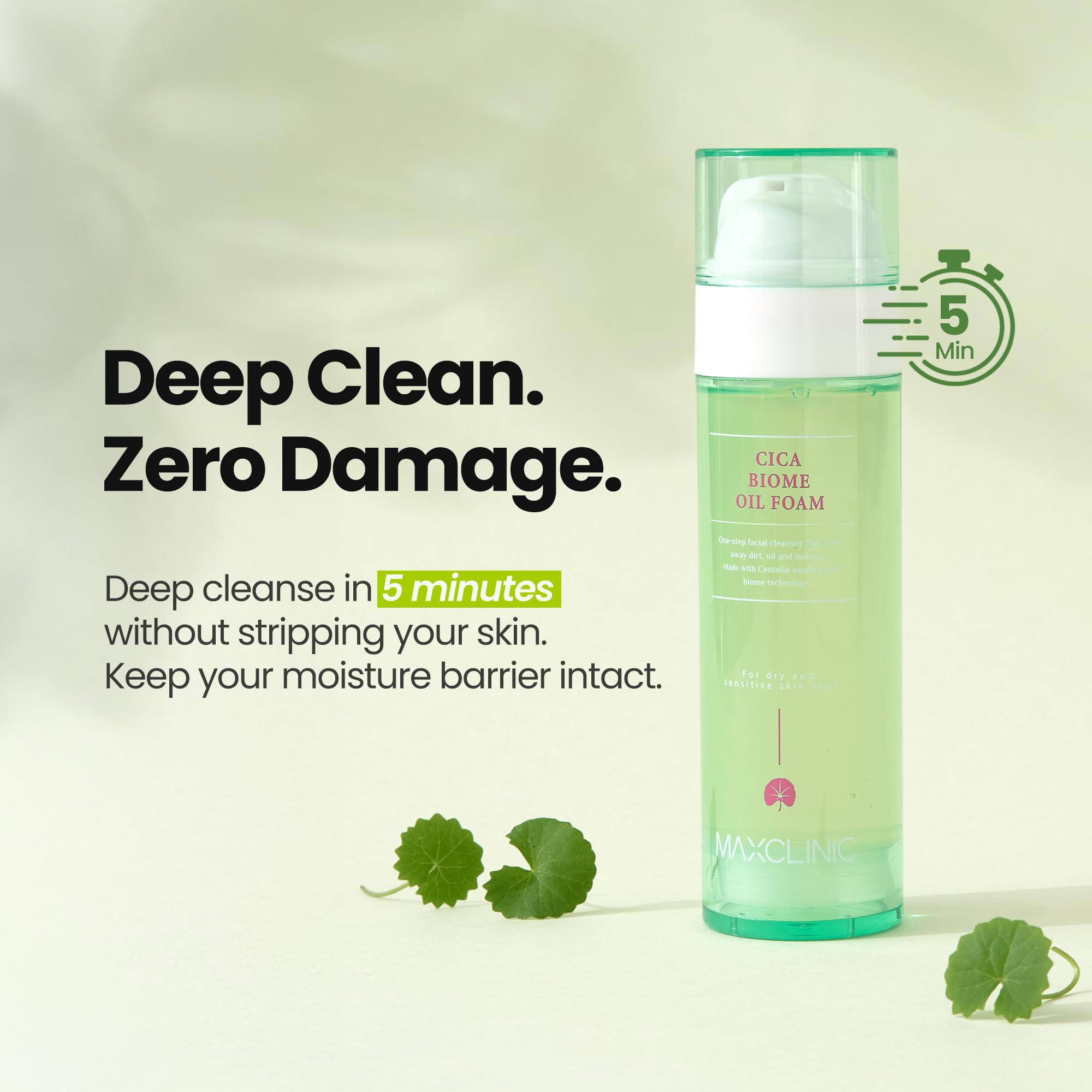 MAXCLINIC Cica Biome Oil to Foam panthenol hydrates during cleansing.