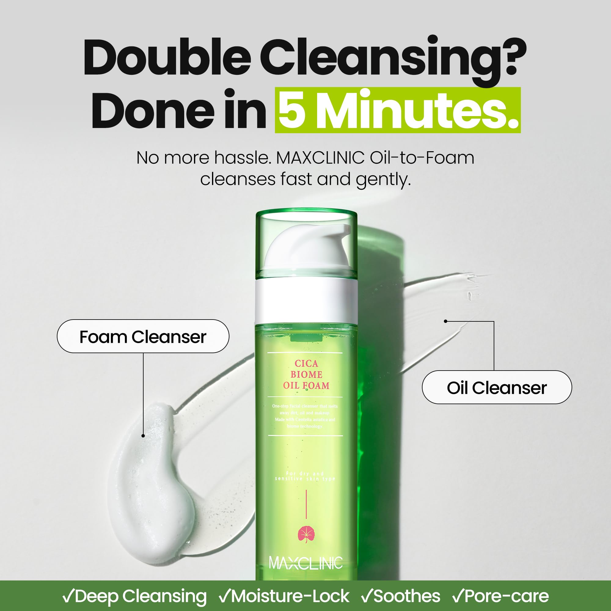 MAXCLINIC Cica Biome Oil texture shows silky oil for makeup dissolution.