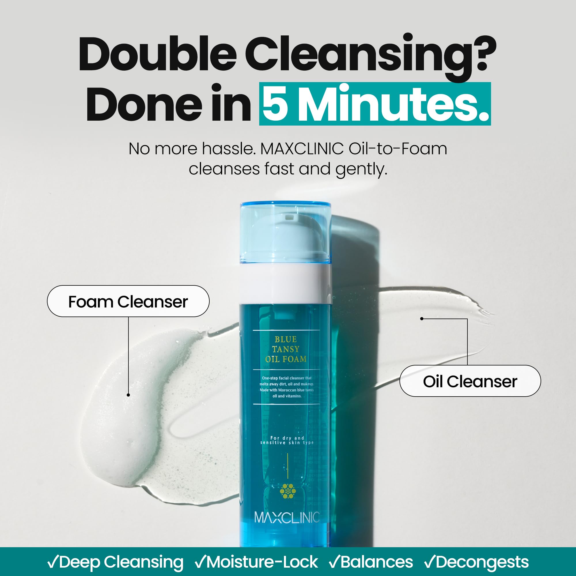 MAXCLINIC oil-based cleanser foaming action showcases gentle pore cleansing in one step.