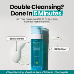 MAXCLINIC oil-based cleanser foaming action showcases gentle pore cleansing in one step.