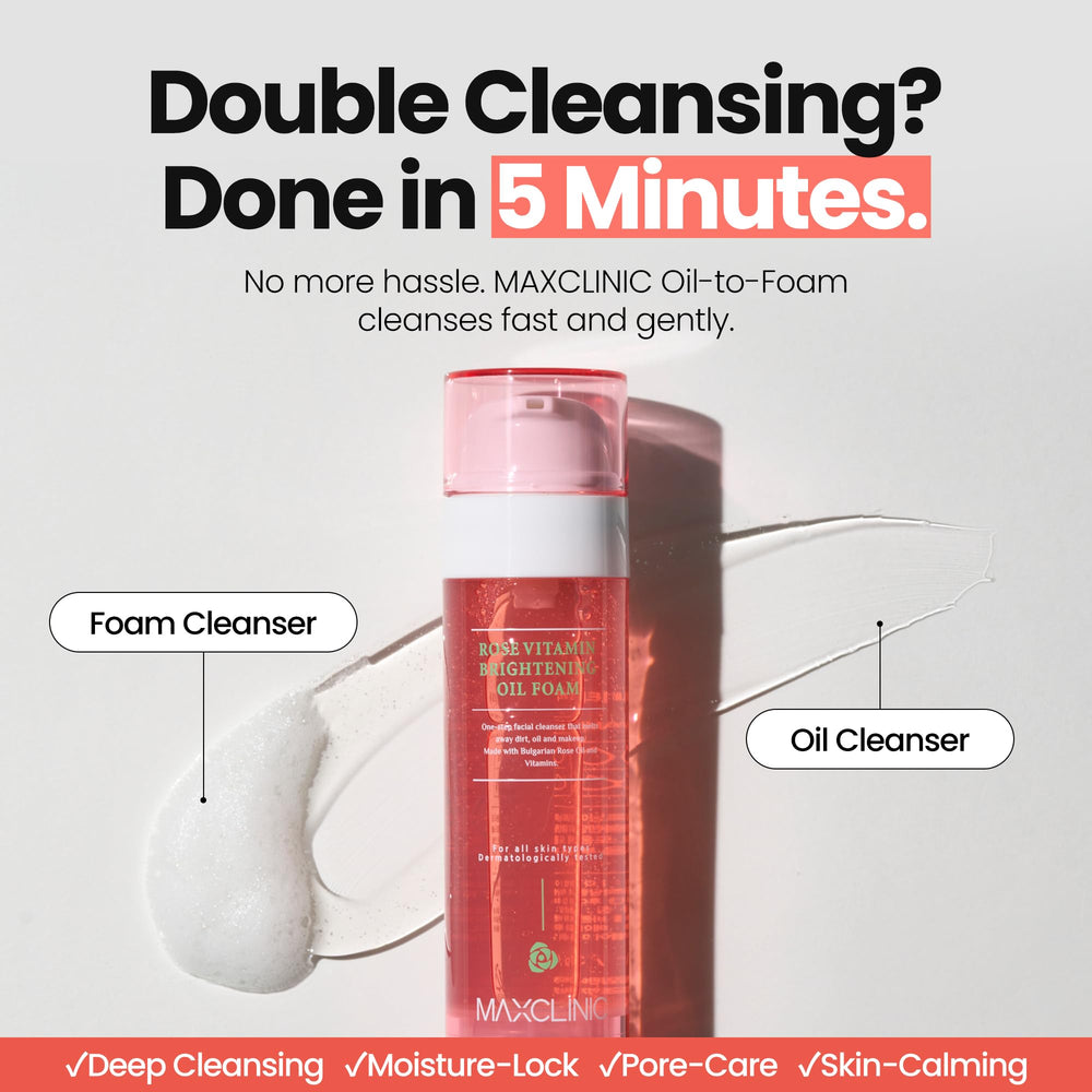 MAXCLINIC Rose Vitamin Oil to Foam foamy lather forming for cleansing.