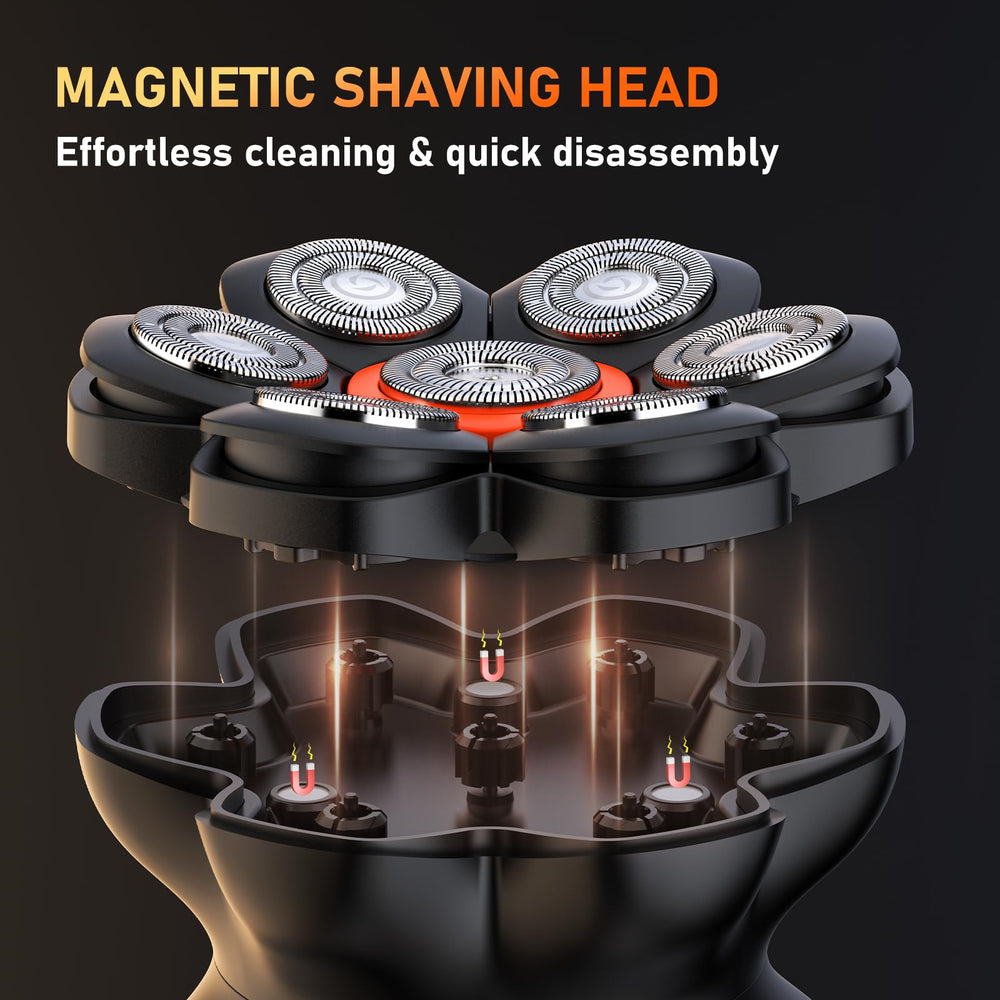MAXGROOM 7D rotary blades in action on scalp for smooth shave