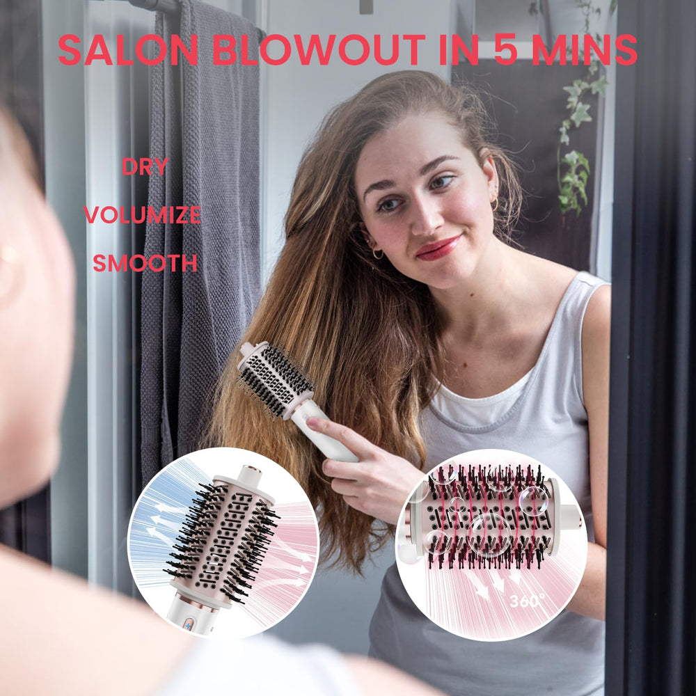 MAXGROOM hair dryer brush motor close-up shows 110,000 RPM speed
