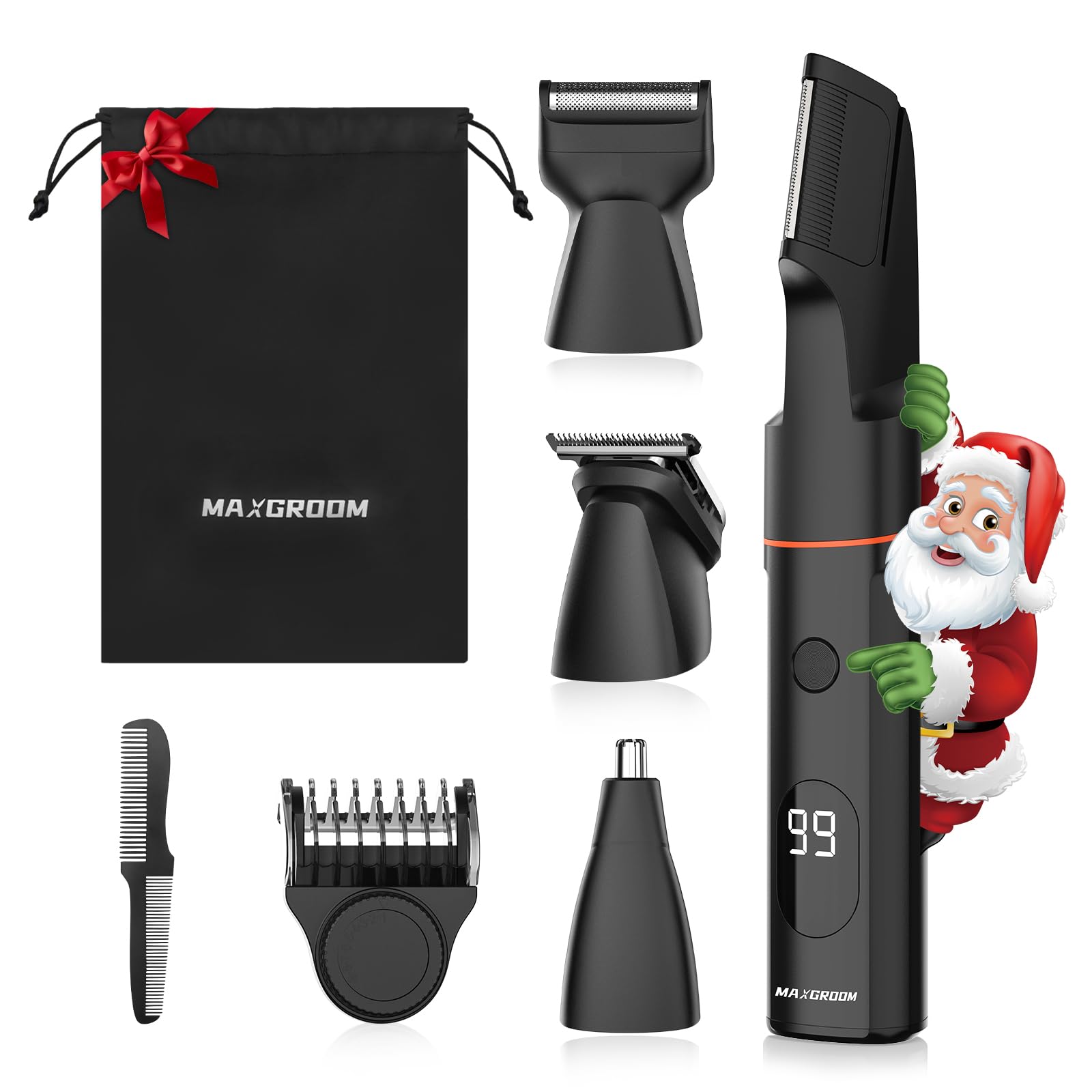MAXGROOM manscape head with V-shaped trimmer for precise reach in sensitive areas