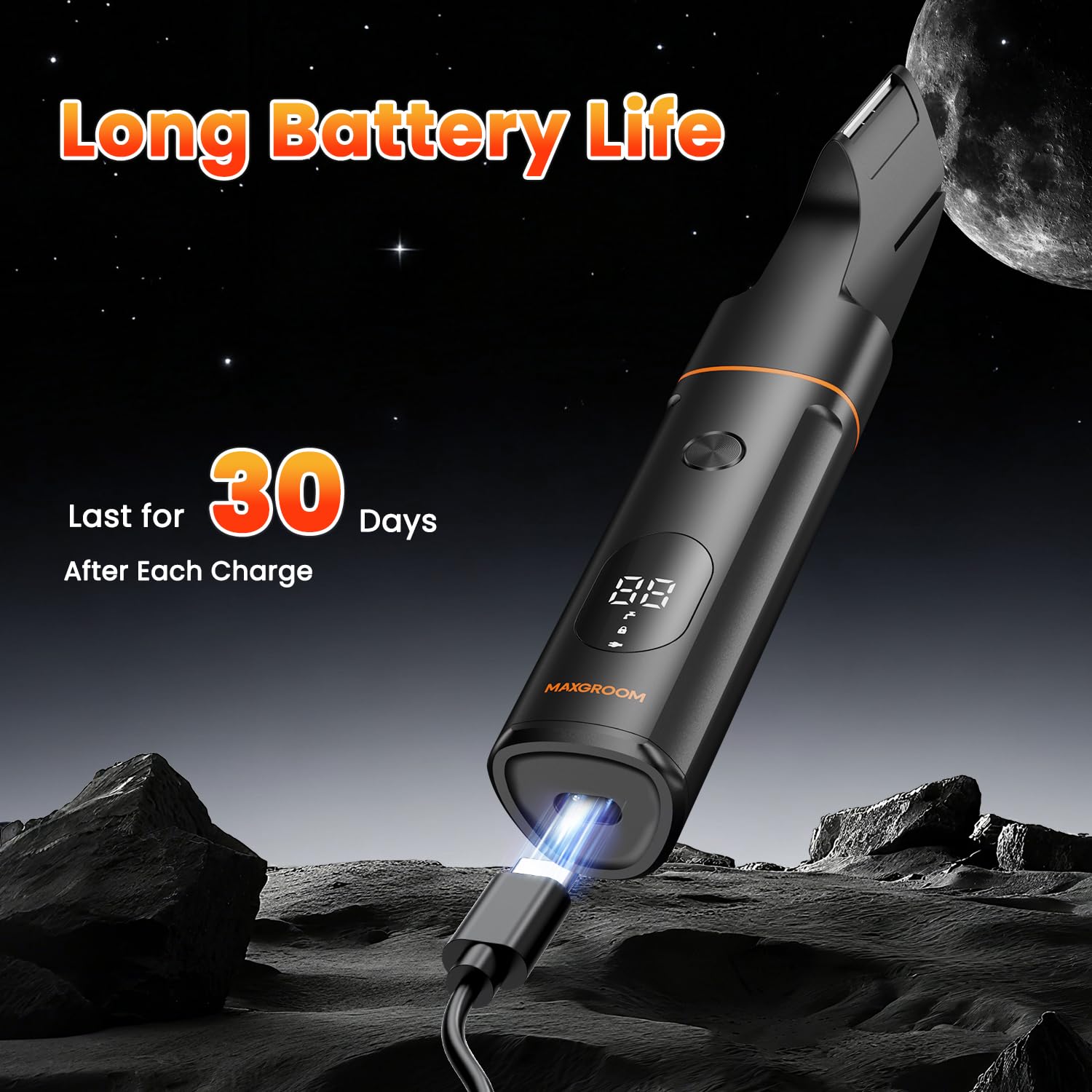 MAXGROOM USB rechargeable battery provides up to 90 minutes of cordless use