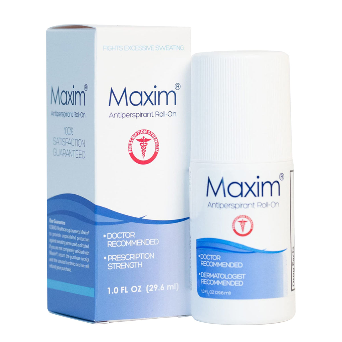 MAXIM clinical-strength antiperspirant roll-on in use provides strong sweat control for daily wear.