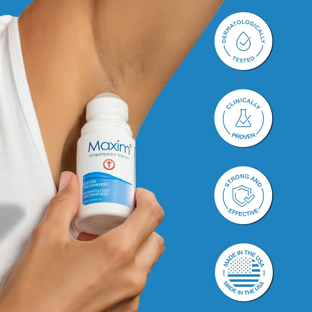 MAXIM fragrance-free packaging signals safe, skin-friendly antiperspirant.