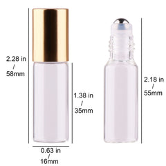 MaxMau 5ml clear glass roller bottle with golden lid for stylish travel aromatherapy.