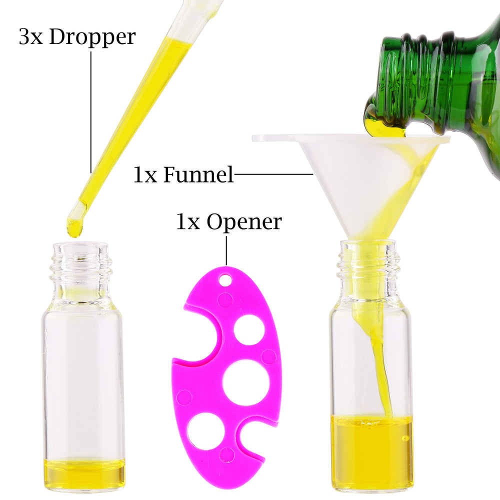 MaxMau 5ml roller bottle with lid and funnel for mess-free filling.