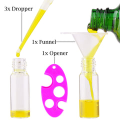 MaxMau 5ml roller bottle with lid and funnel for mess-free filling.