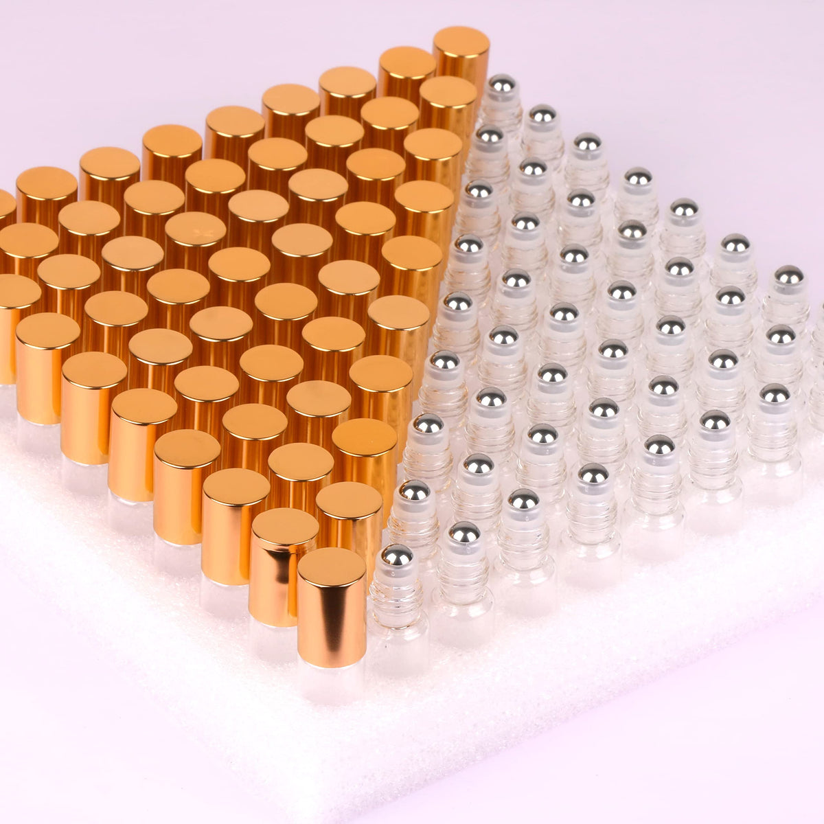 MaxMau 5ml clear glass roller bottle with stainless steel roller for smooth application.