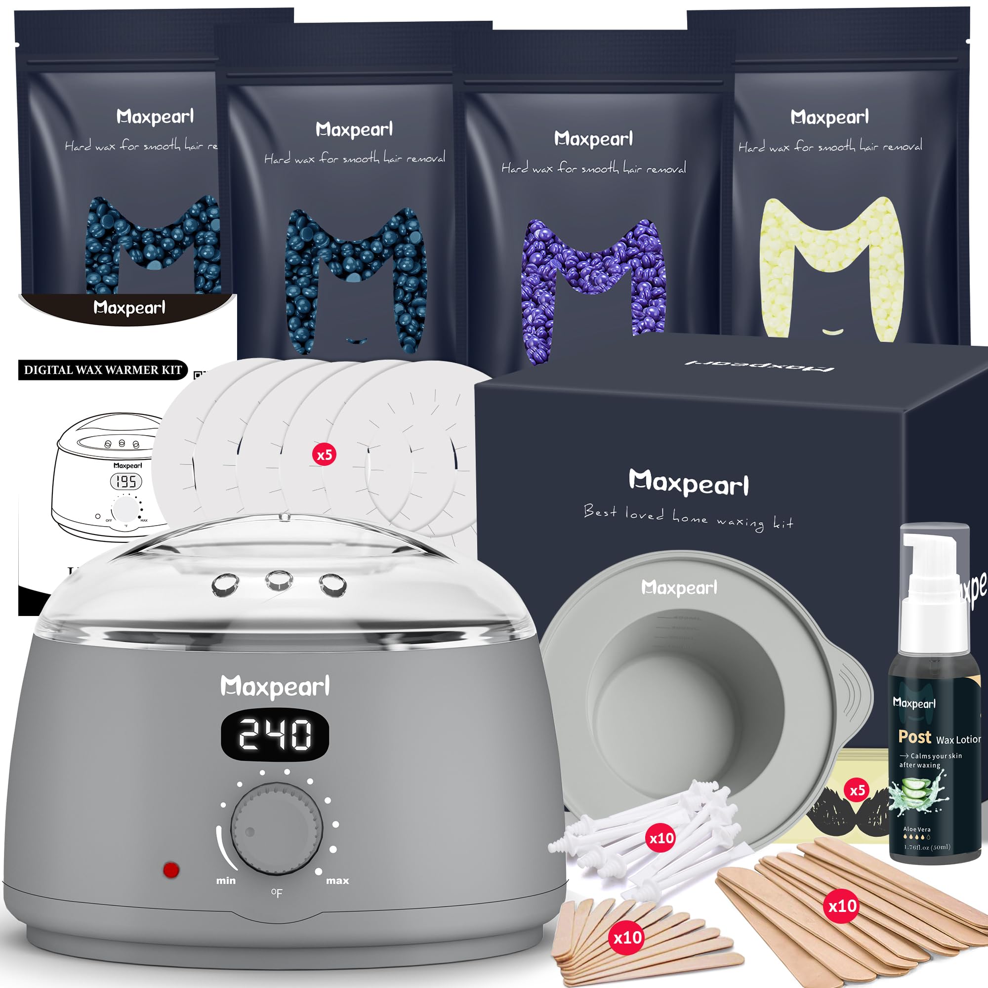 Maxpearl hair removal waxing kit front view for at-home precision and convenience