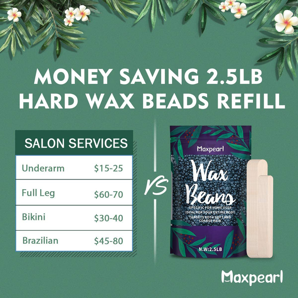 Maxpearl wax beads close-up showing natural jasmine formula for sensitive skin.