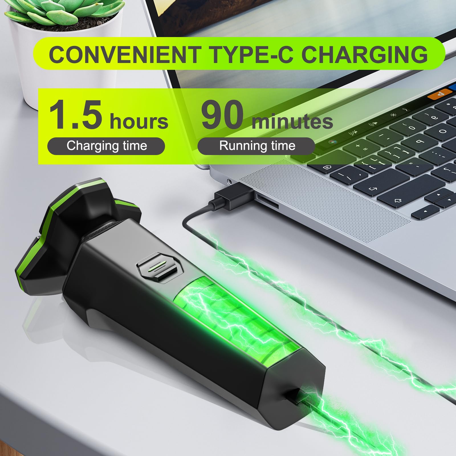 MAXWISDOM razor offers up to 90 minutes cordless use on a single charge.