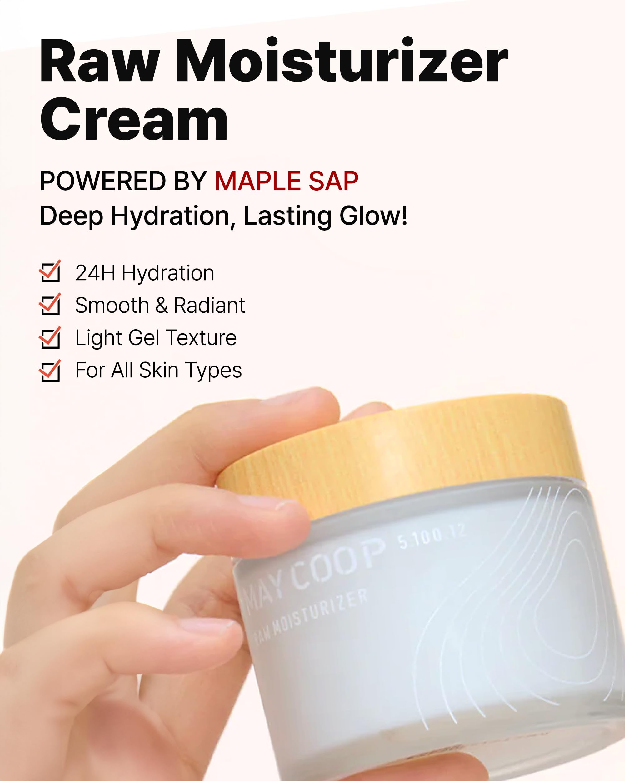 MAY COOP Raw Moisturizer texture gel spreading on skin