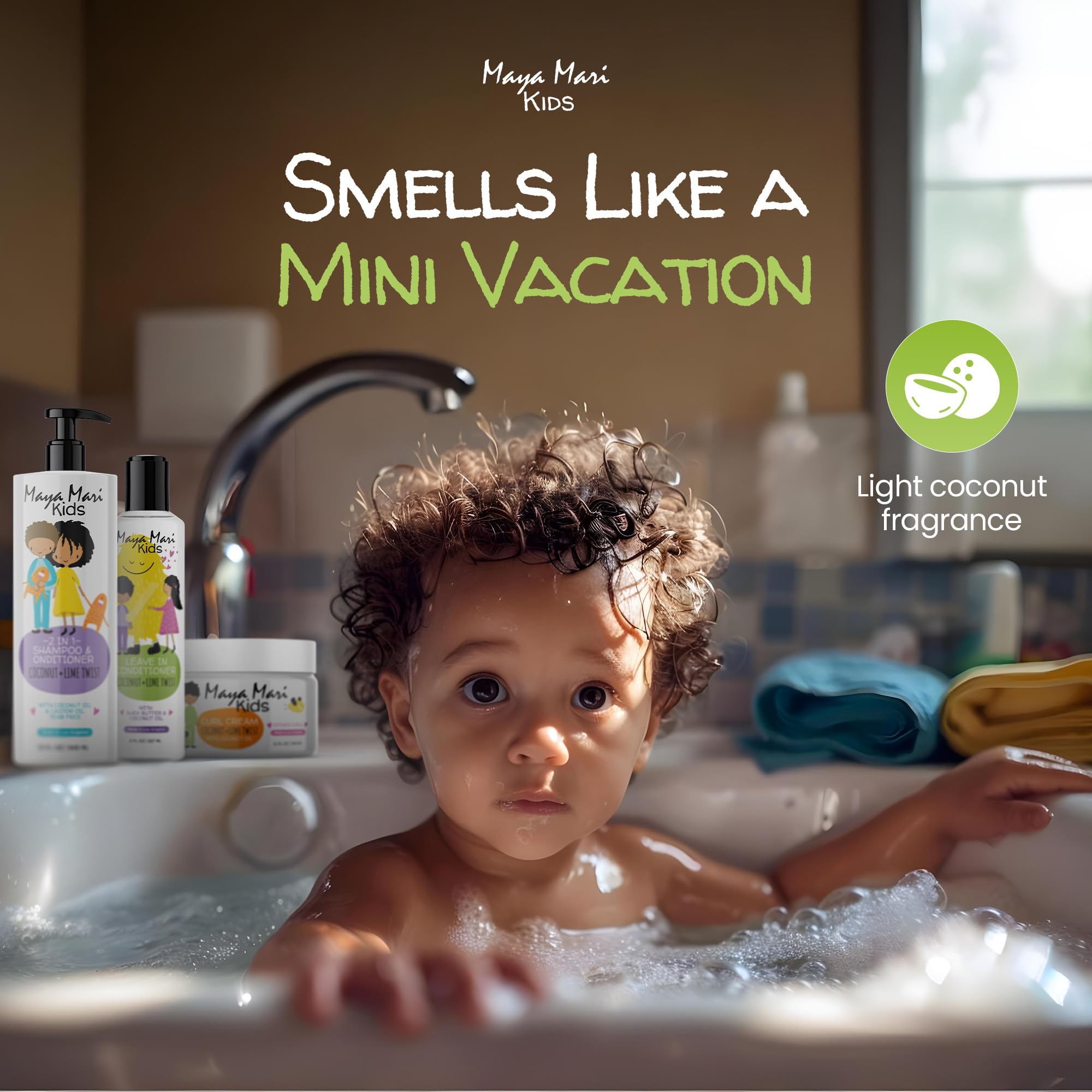 Maya Mari fresh coconut scent hair product adds pleasant aroma