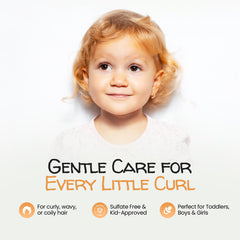 Maya Mari curl-cream-tangle-free-hair close-up—smooths kid curls and reduces knots.