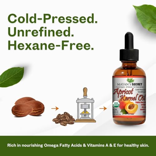 Mayan’s Secret apricot oil label closeup highlighting organic, cold-pressed quality