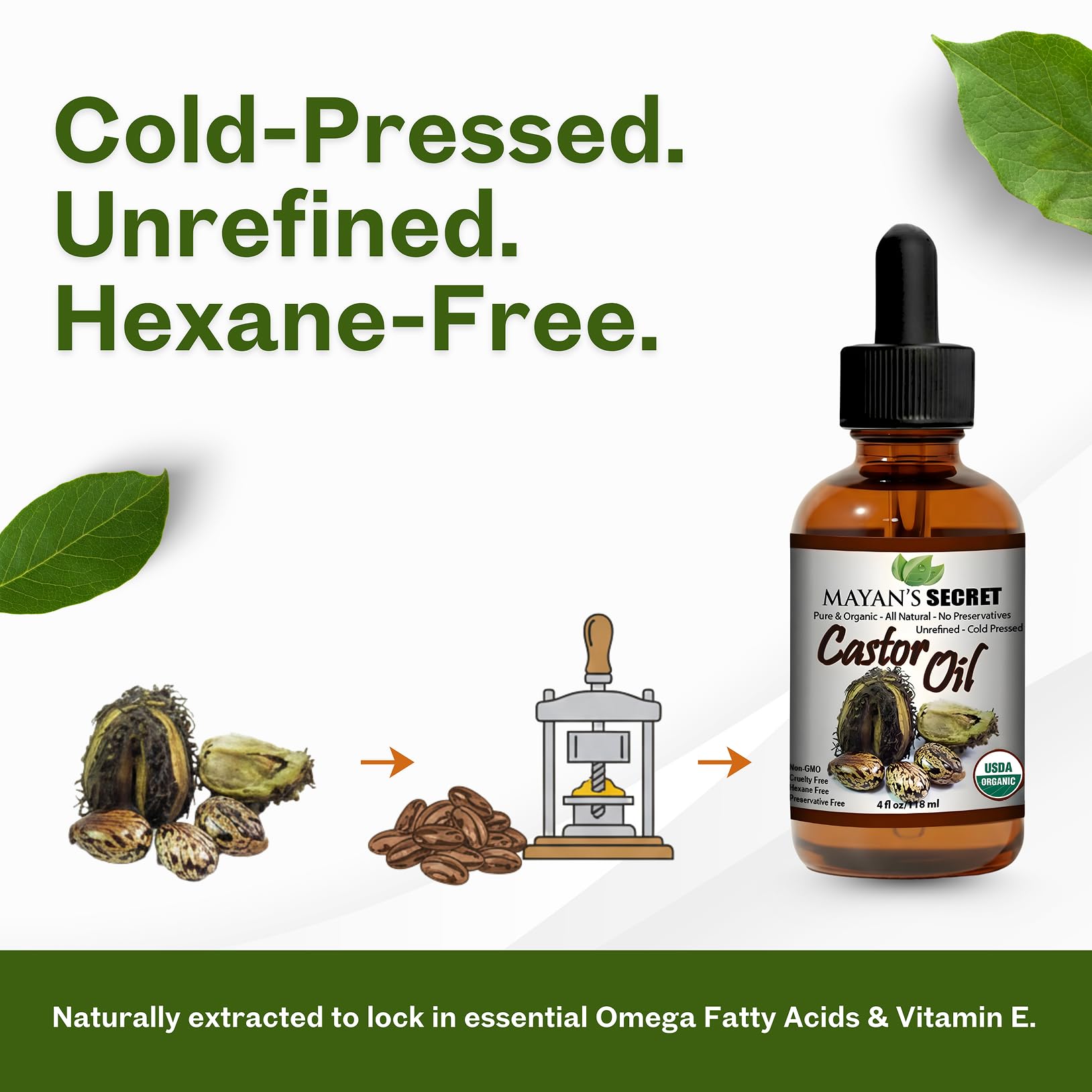 Mayan's Secret castor oil on hair provides conditioning and natural shine.