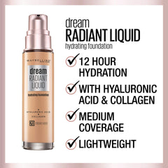 Maybelline Dream Radiant Foundation application demo illustrates easy glide and even coverage.
