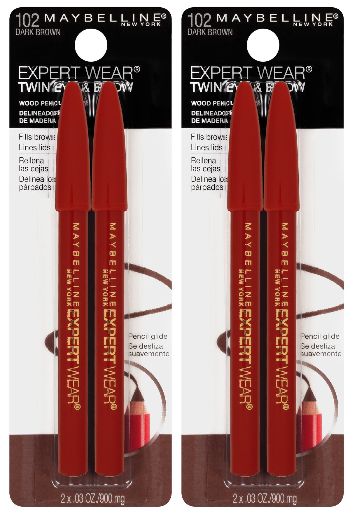 Maybelline Expert Wear Twin Brow and Eye Pencil dark brown swatches for brow and liner definition.