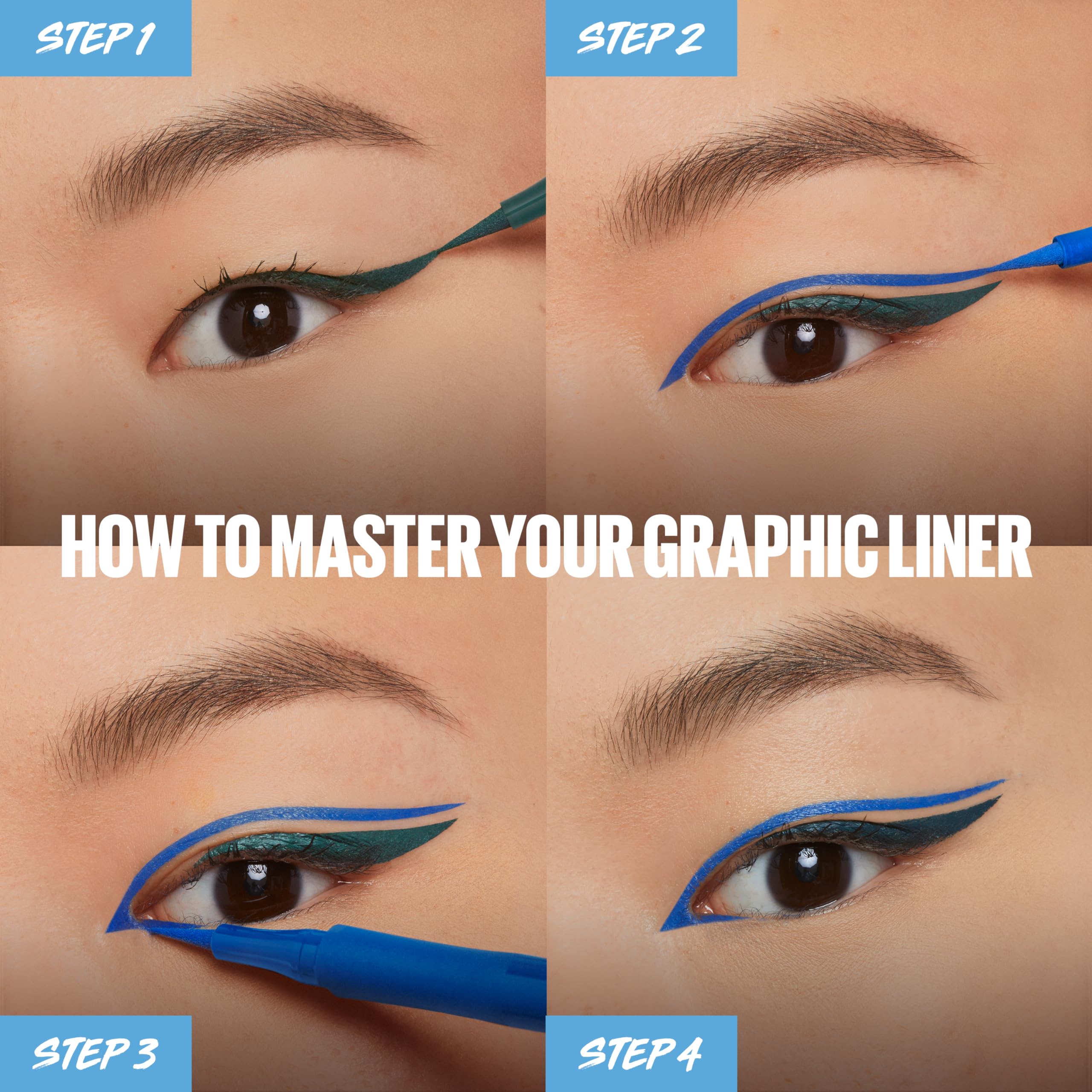 Maybelline Eyestudio Emerald shade offers vibrant green contrast.