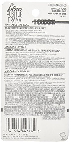 Maybelline The Falsies Push Up Drama mascara on lashes demonstrates easy washable removal.