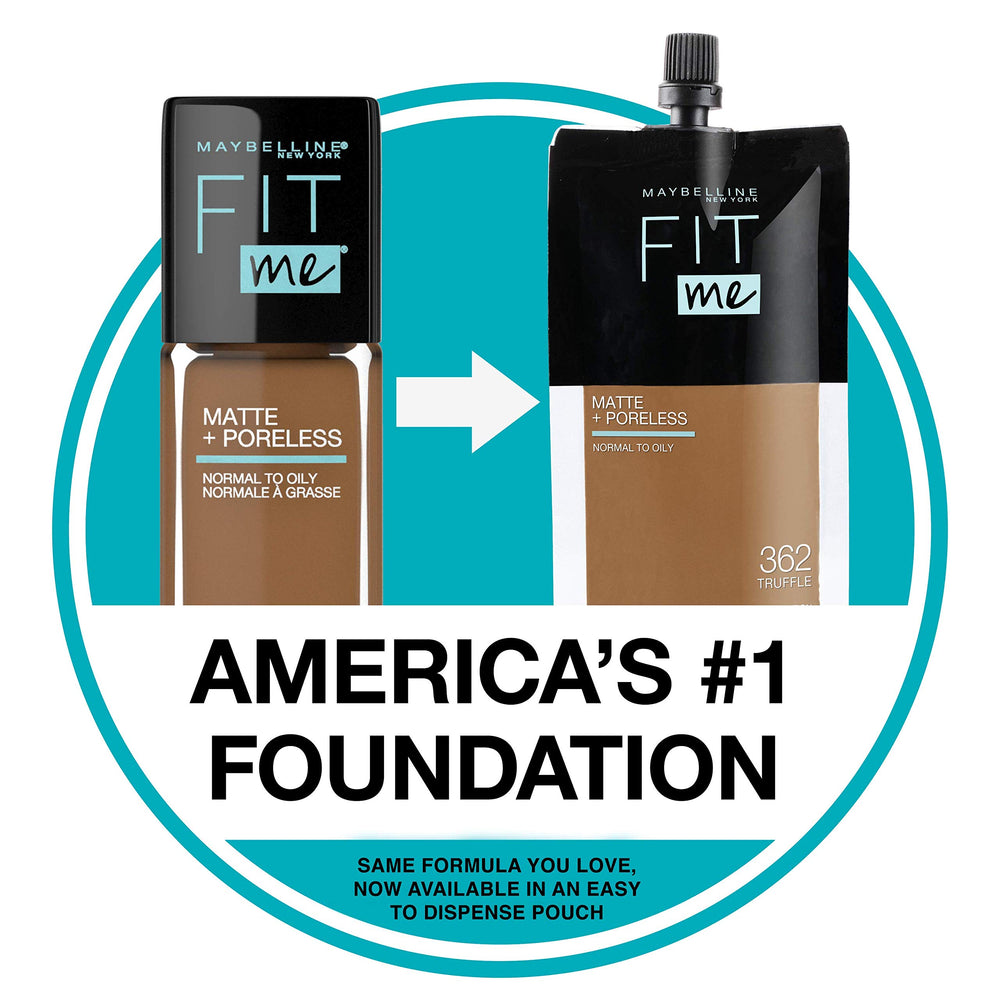 Maybelline Fit Me texture close-up highlights pore-blurring micro-powders.