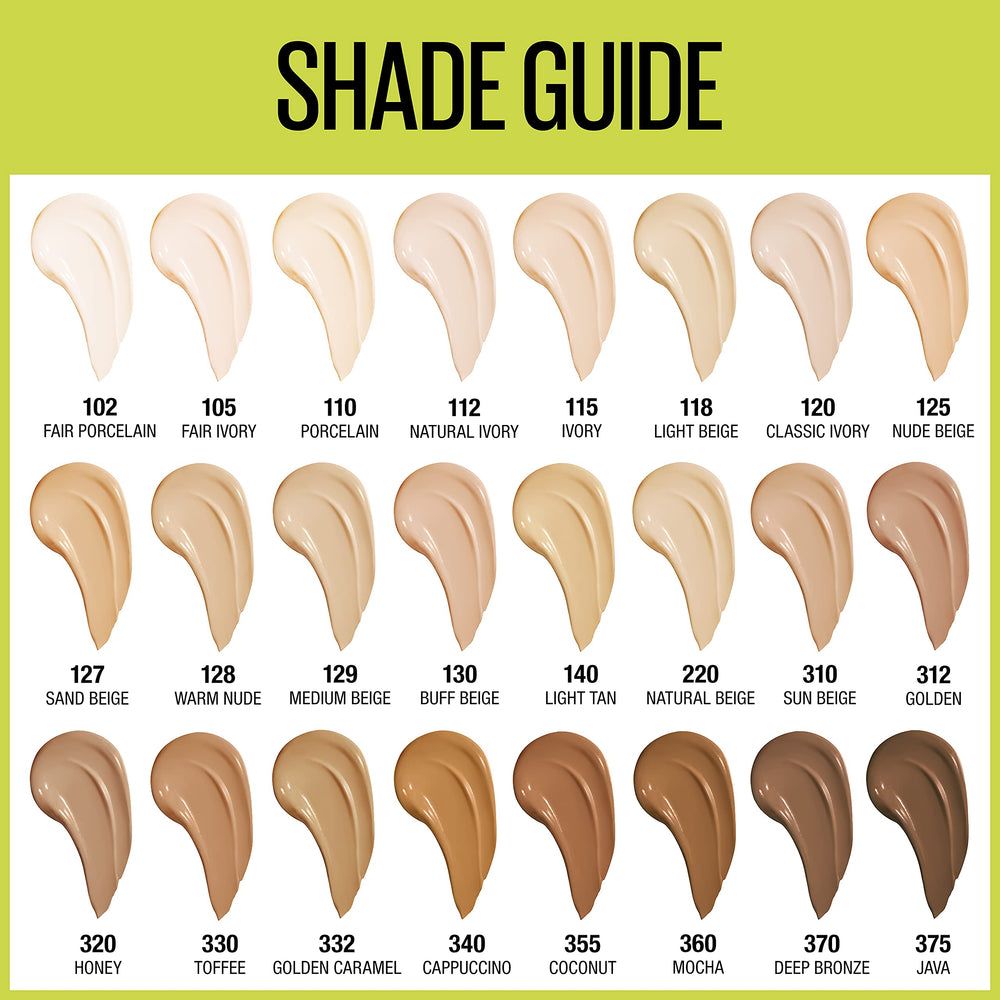 Maybelline foundation oil-free formula closeup suggests skin-friendly texture.