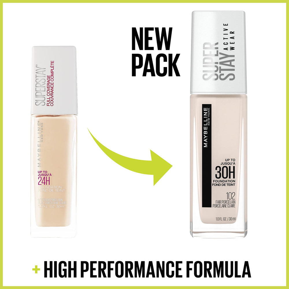 Maybelline foundation sweat-proof shot hints workout-day durability.
