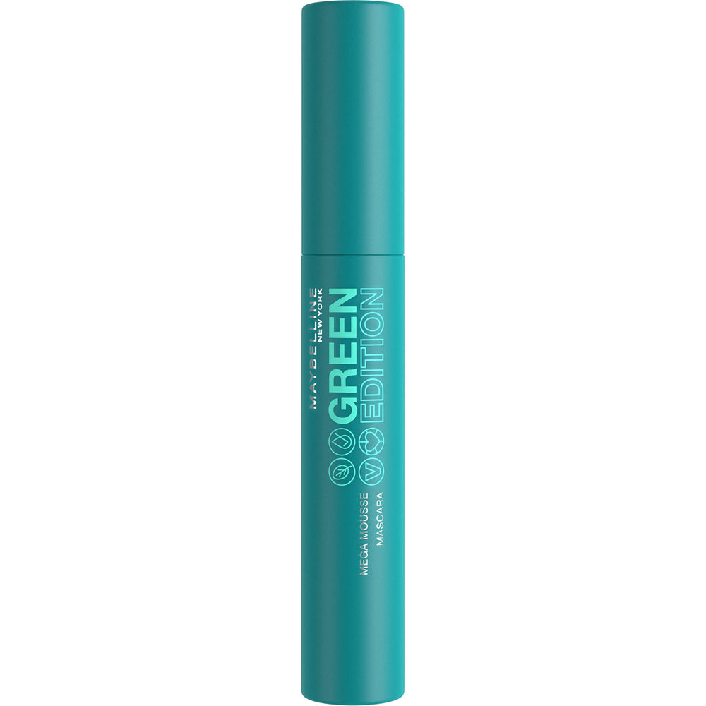 Maybelline Green Edition Mega Mousse Mascara brush in action delivering dramatic, lightweight lashes.