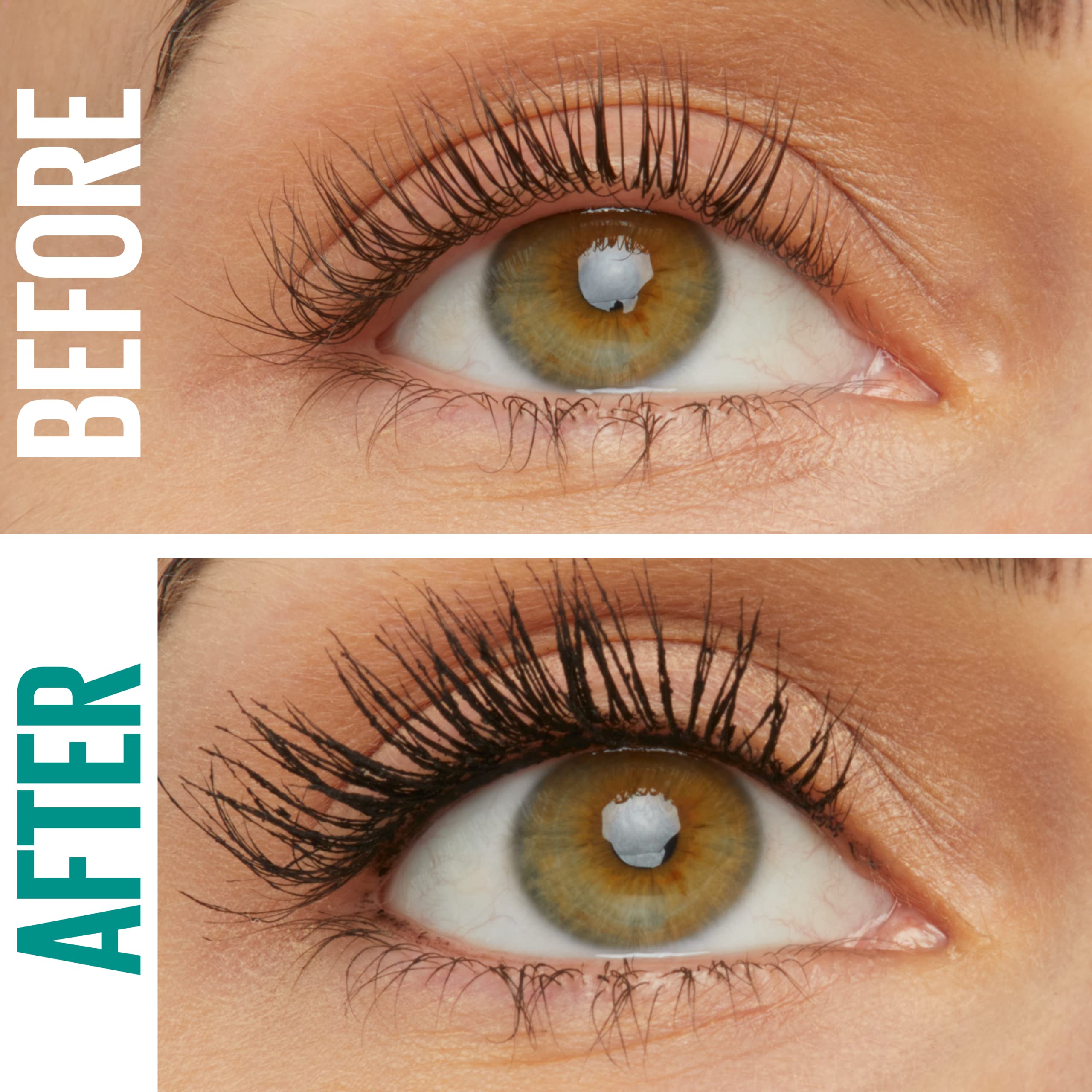 Maybelline Green Edition Mega Mousse Mascara lash swatch on hand reveals rich black color and precision.